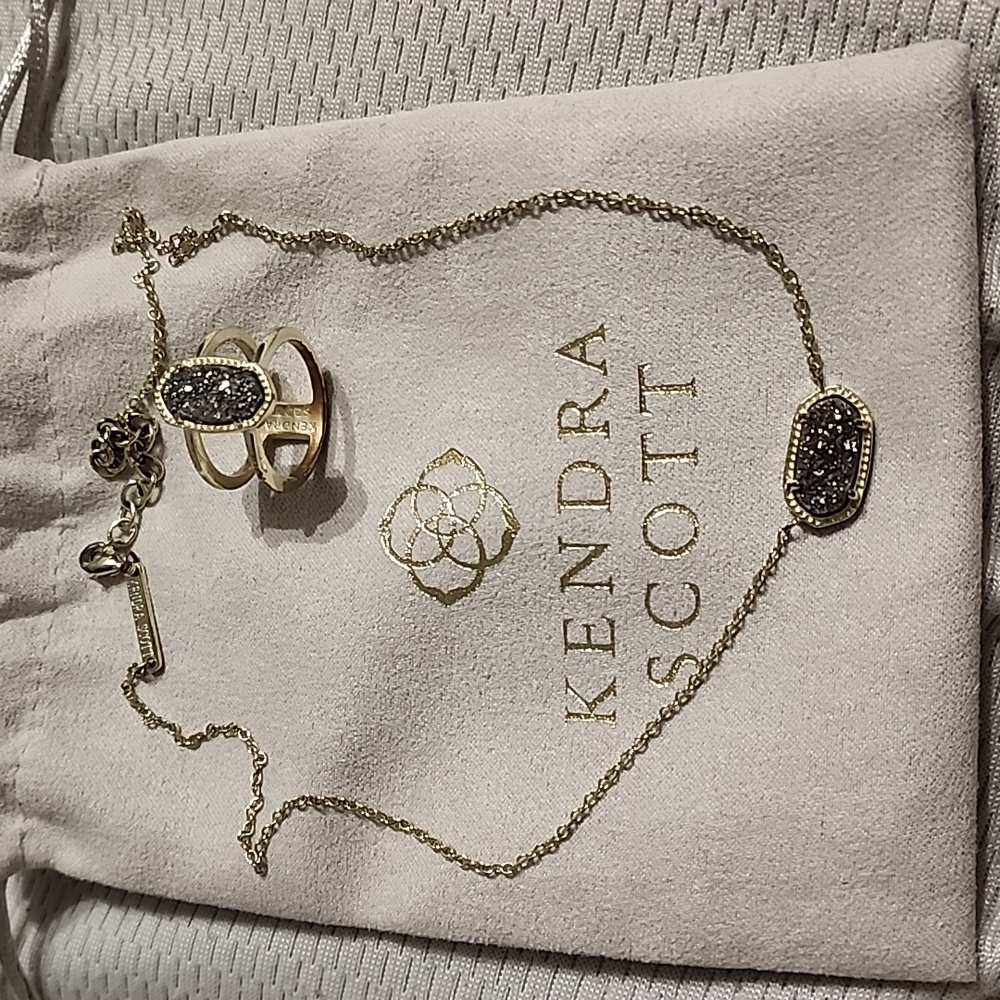 Kendra Scott Gold Drusy Necklace and Ring Set